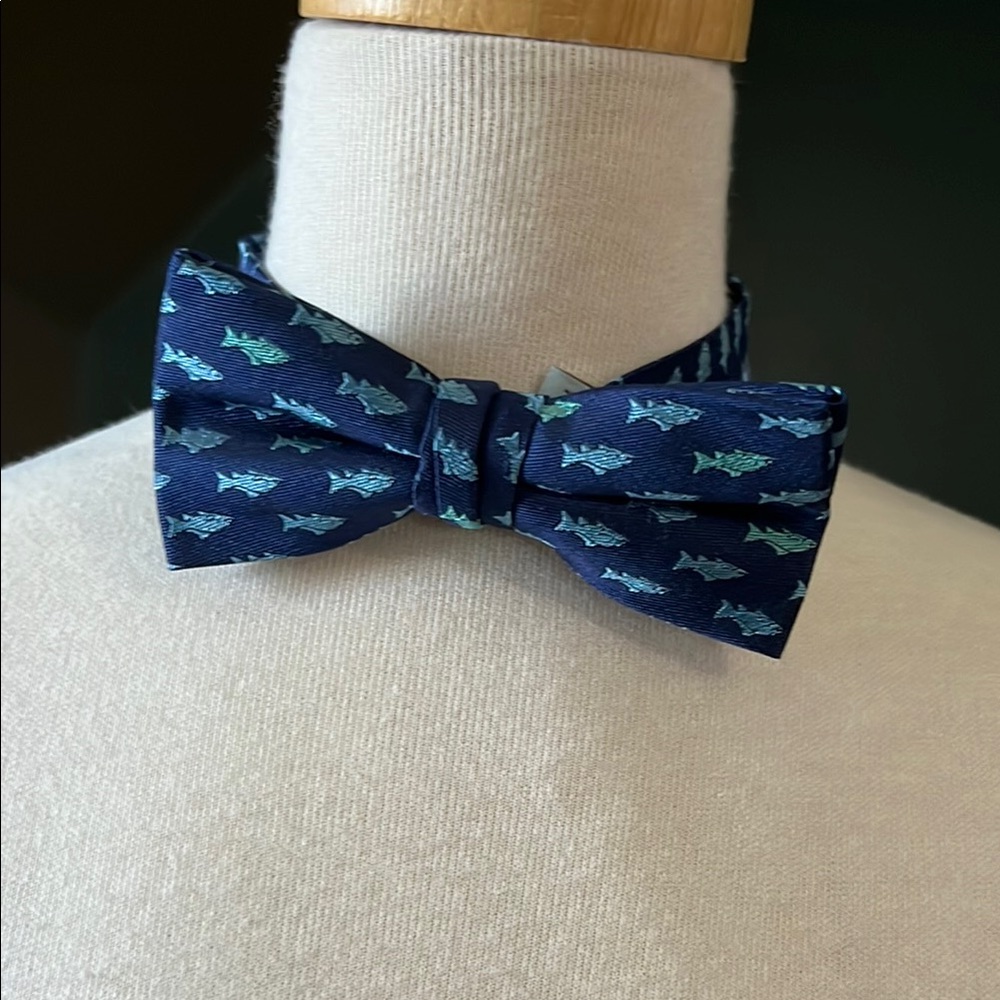 Navy Blue Bow Tie with Fish Pattern